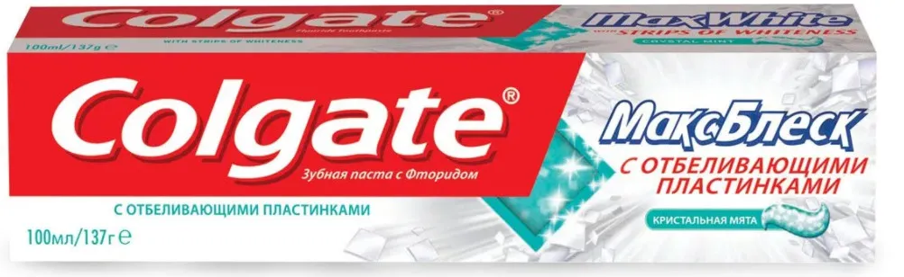 Colgate Макс Блеск с отбеливающими пластинками зубная паста, паста зубная, 100 мл, 1 шт.