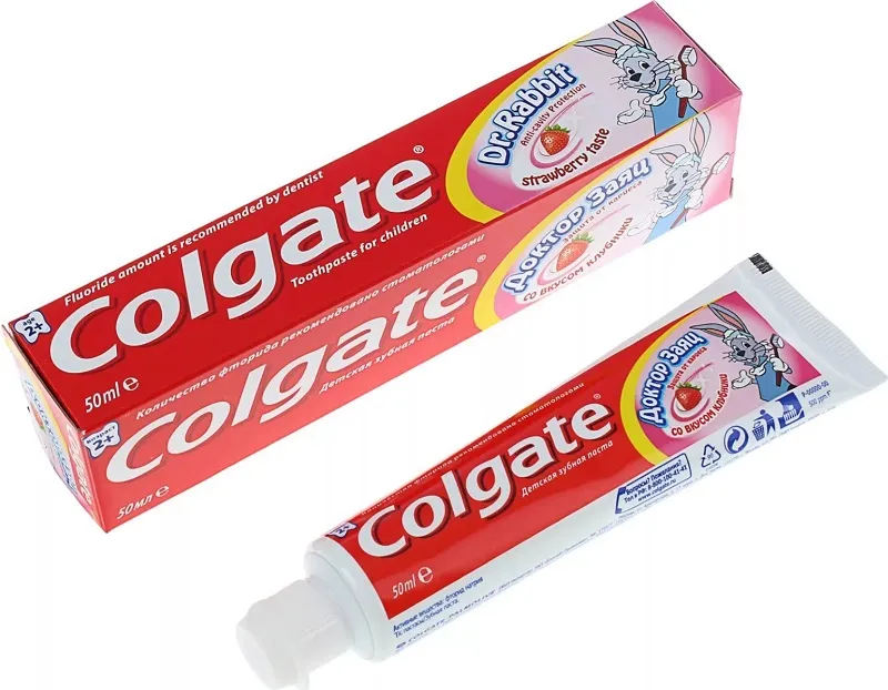 Colgate Доктор Заяц детская зубная паста, паста зубная, со вкусом или ароматом клубники, 50 мл, 1 шт.