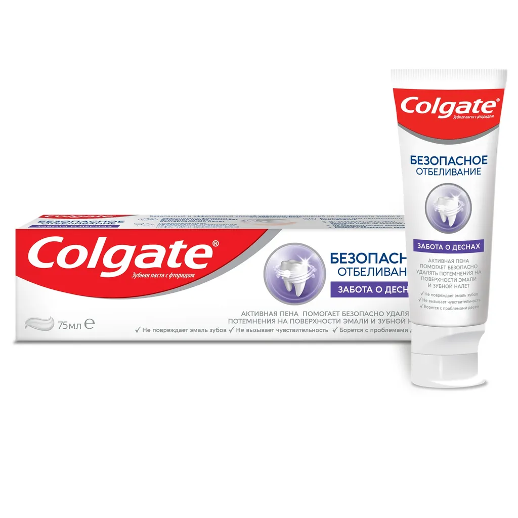 Colgate Паста зубная Безопасное отбеливание Забота о деснах, паста зубная, 75 мл, 1 шт.