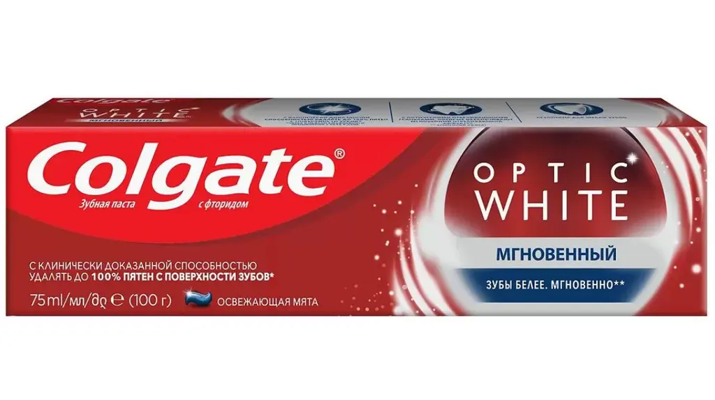 Colgate Паста зубная Optic White Мгновенный, паста зубная, 75 мл, 1 шт.