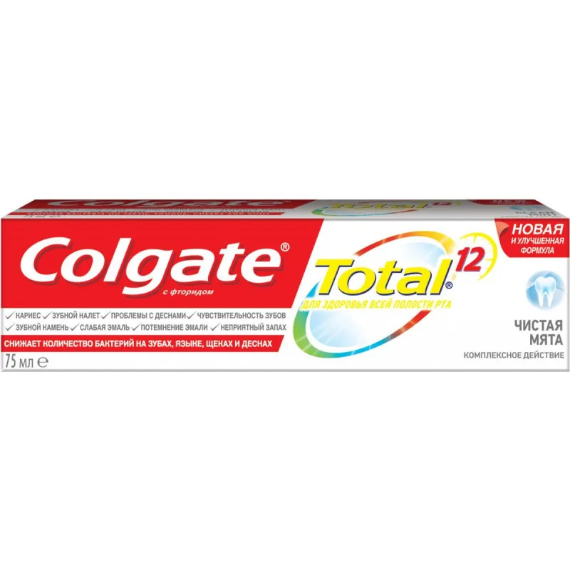 Colgate Паста зубная Total 12 Чистая мята, паста зубная, 75 мл, 1 шт.