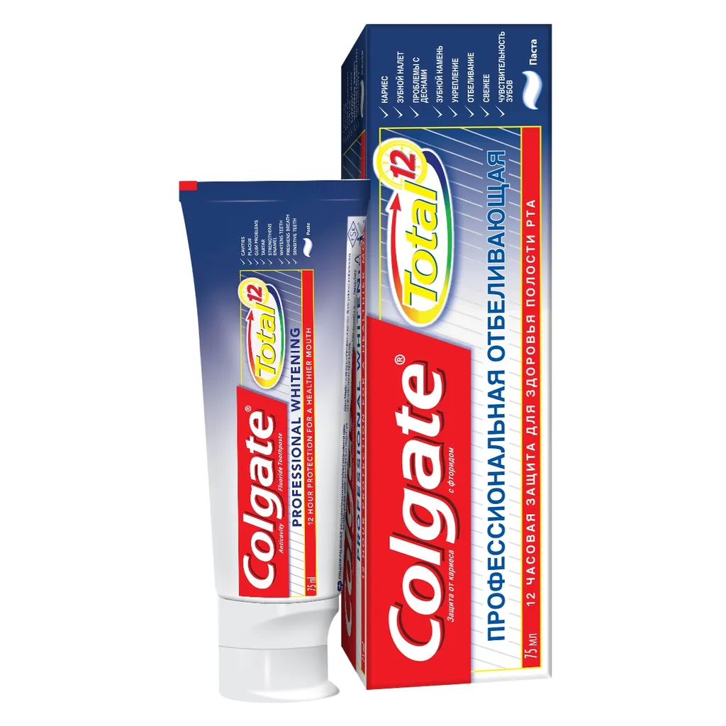 Colgate Паста зубная Total 12 Профессиональная Отбеливающая, паста зубная, 75 мл, 1 шт.