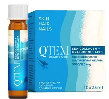 QTem Sea Collagen + Hyaluronic Acid Монодоза красоты, напиток, 25 мл, 10 шт.