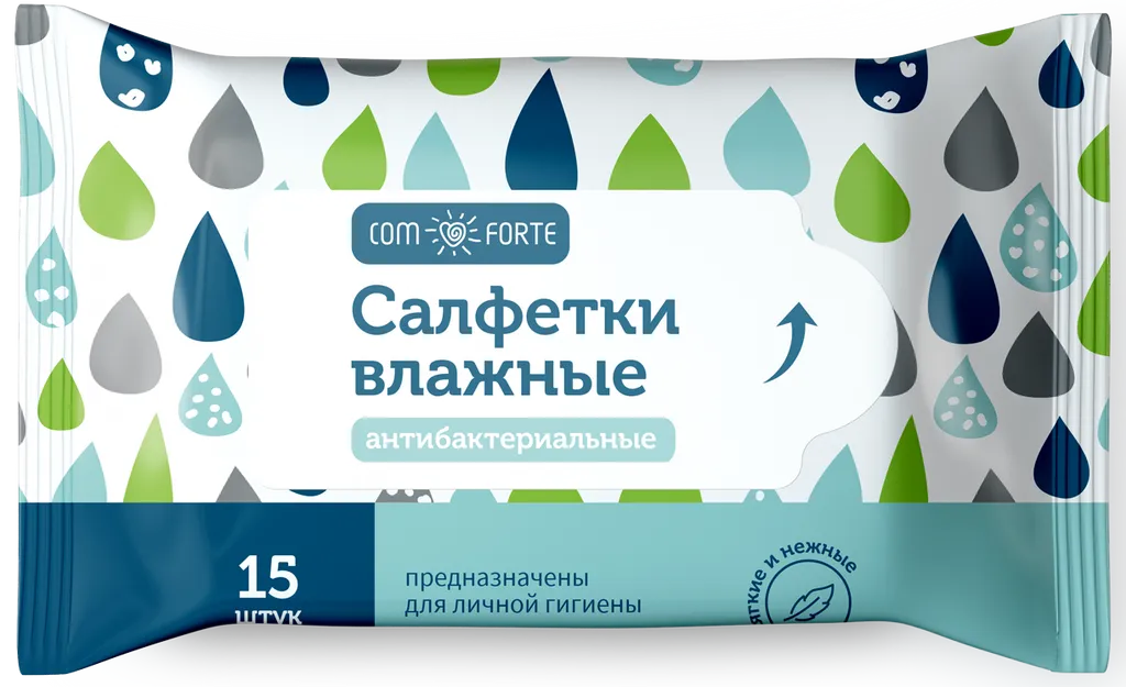 ComForte Салфетки влажные освежающие, антибактериальные, 15 шт.