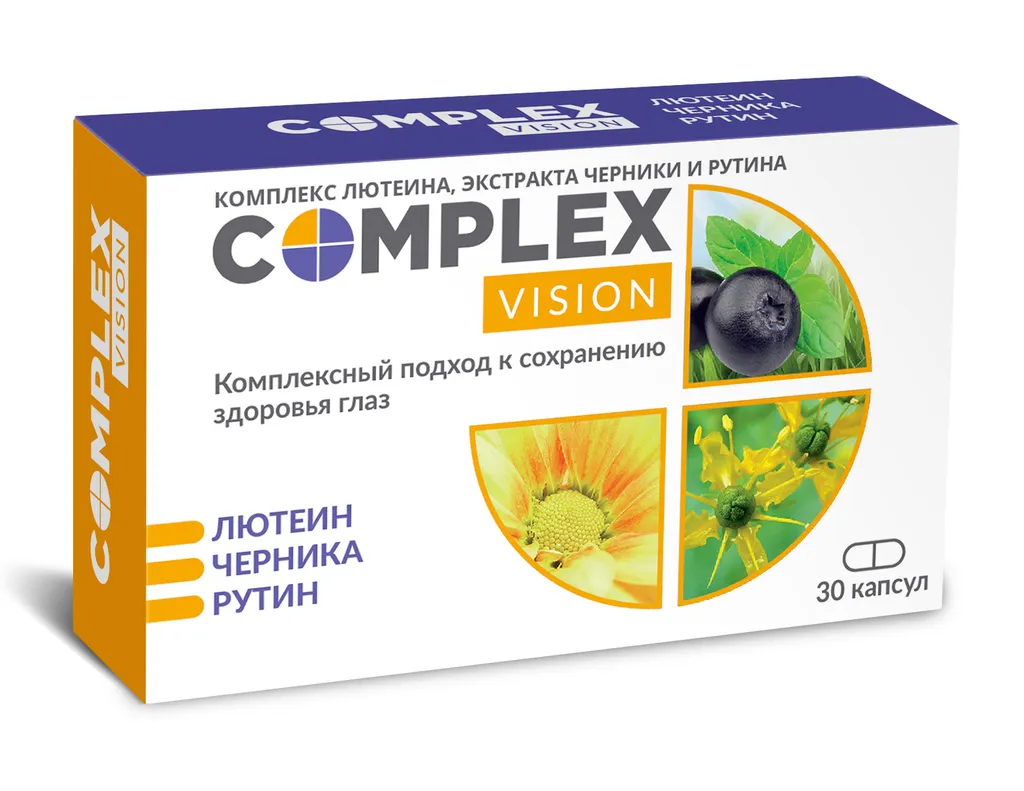 Complex Vision Комплексный подход к сохранению здоровья глаз, капсулы, лютеин черники рутин, 30 шт.