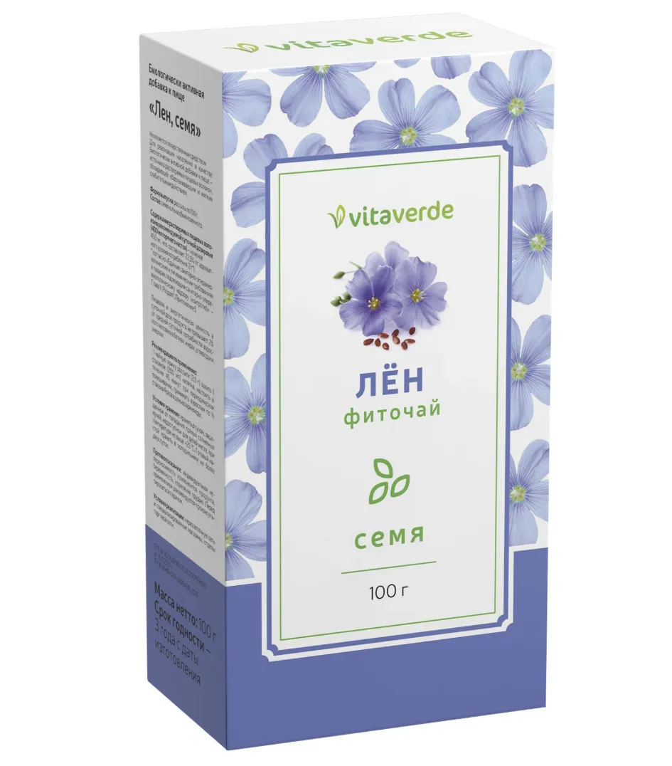 Vitaverde Семя льна, семена, 100 г, 1 шт.