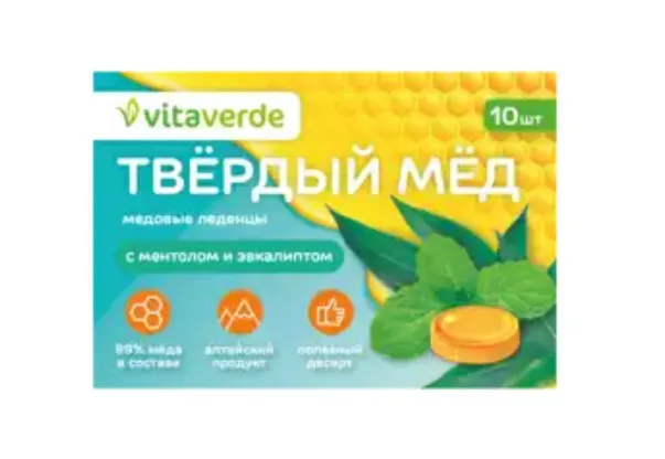 Vitaverde Твердый мед, леденцы, Ментол Эвкалипт, 10 шт.