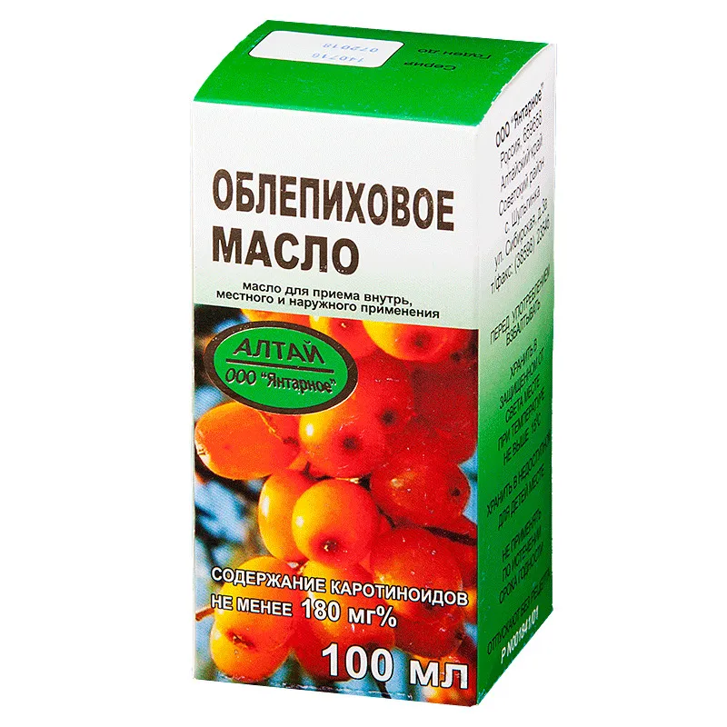 Облепиховое масло, масло для приема внутрь и местного применения, 100 мл, 1 шт., Янтарное