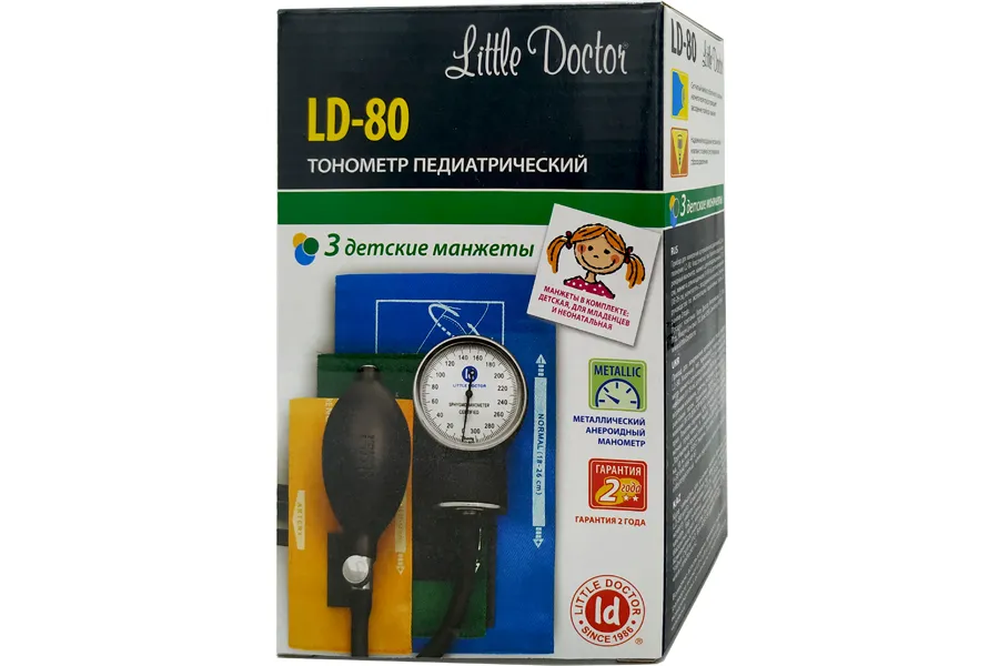 Тонометр механический Little Doctor LD-80 педиатрический, манжеты: 7-12см, 11-19см, 18-26см, 3 детские манжеты, 1 шт.