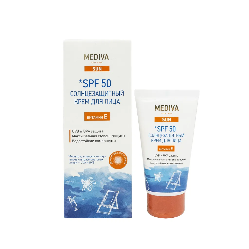 Mediva Sun Солнцезащитный крем для лица, крем, SPF 50, 50 мл, 1 шт.