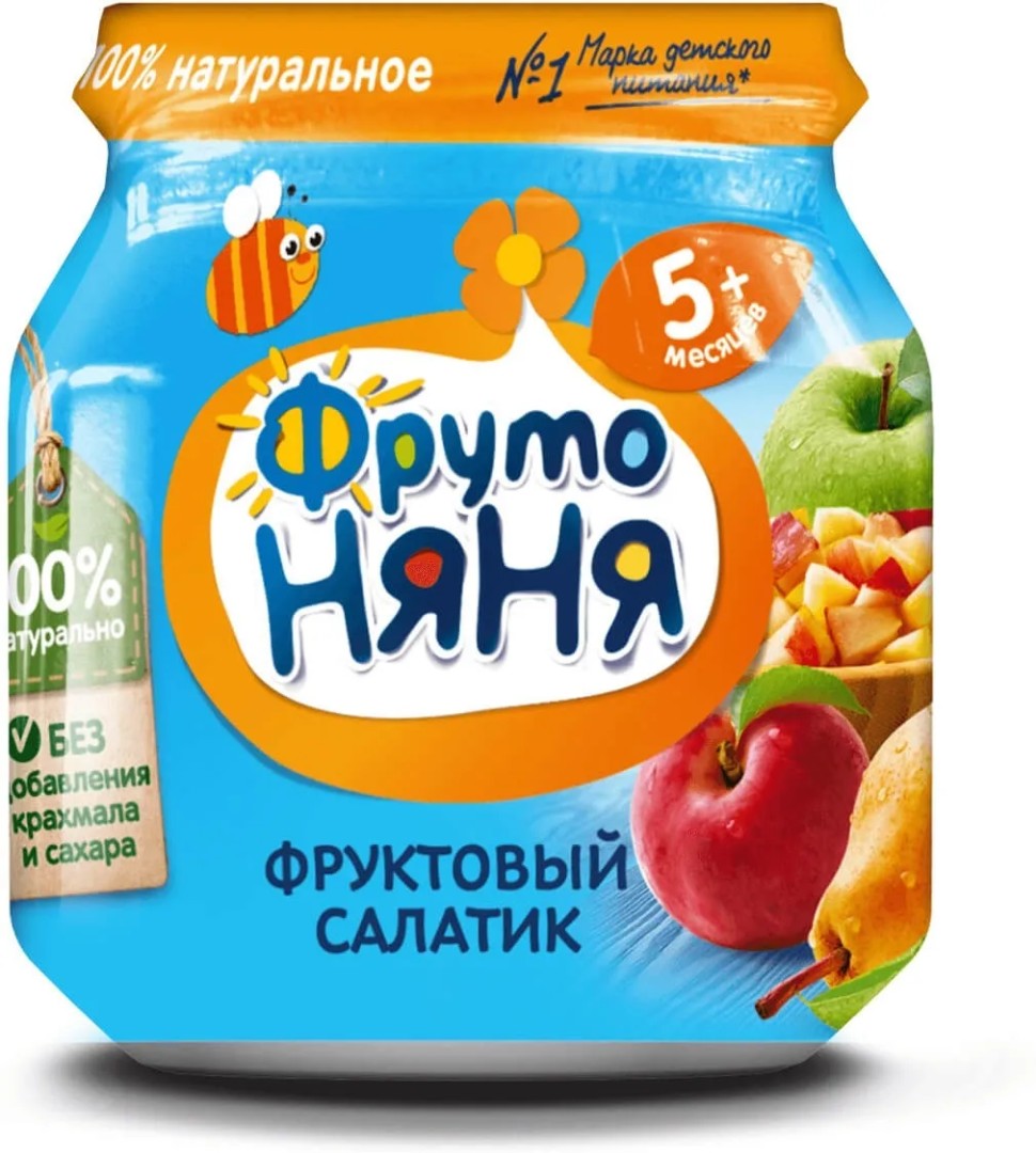 Фрутоняня пюре Фруктовый салатик, пюре, без сахара, 100 г, 1 шт.