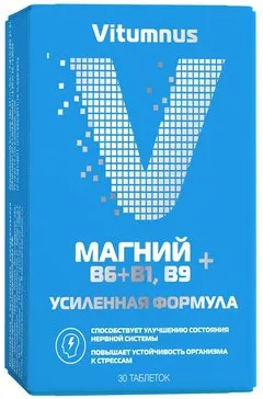 Vitumnus Магний Витамин В6 В1 В9, таблетки, 30 шт.