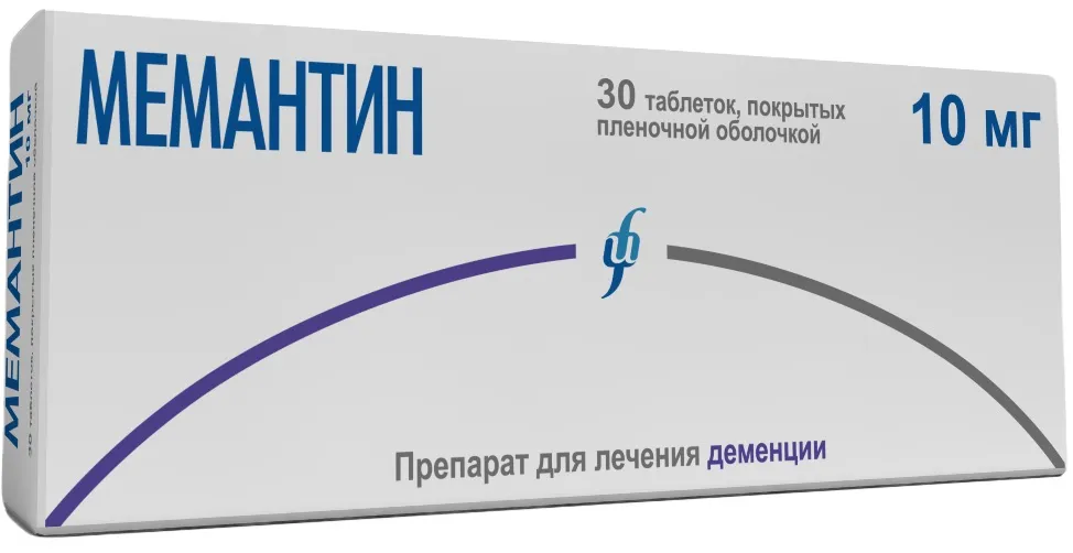 Мемантин, 10 мг, таблетки, покрытые пленочной оболочкой, 30 шт., Изварино Фарма