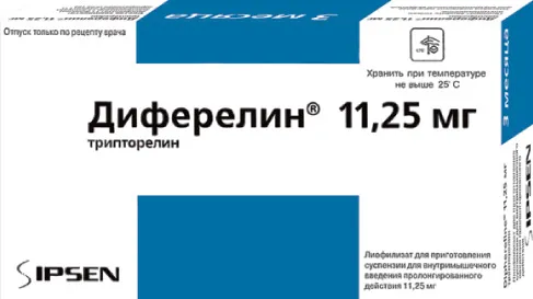 Диферелин, 11.25 мг, лиофилизат для приготовления суспензии для внутримышечного введения пролонгированного действия, в комплекте с растворителем, 1 шт.