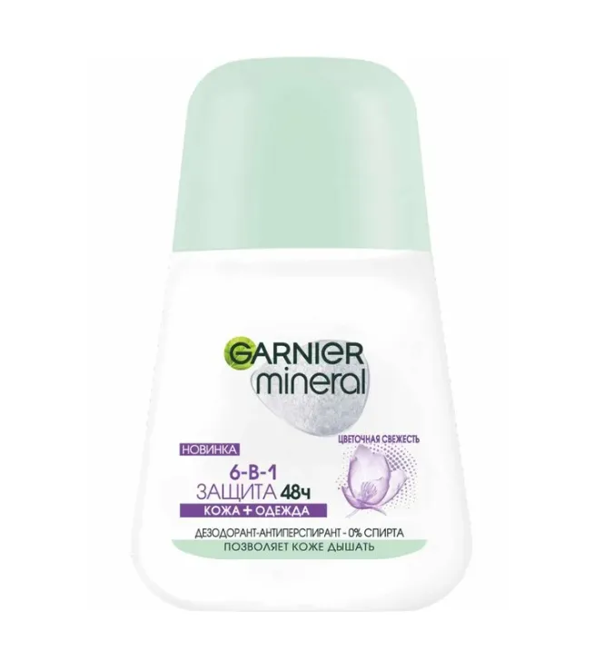 Garnier Mineral Дезодорант-антиперспирант для тела 6-в-1 48ч, дезодорант-ролик, весенняя свежесть, 50 мл, 1 шт.