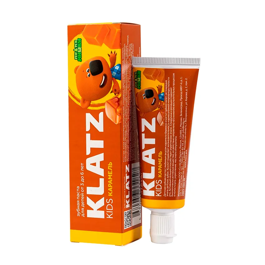 Klatz Kids Зубная паста для детей, без фтора, паста зубная, Мимимишки карамель, 40 мл, 1 шт.