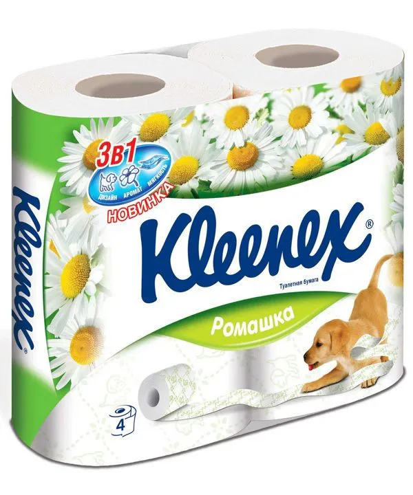 Kleenex Ромашка Туалетная бумага, трехслойная, белого цвета, 4 шт.