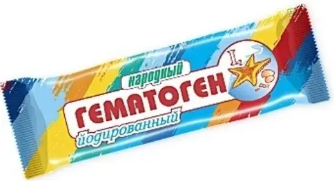 Гематоген народный йодированный, плитка, 40 г, 1 шт.