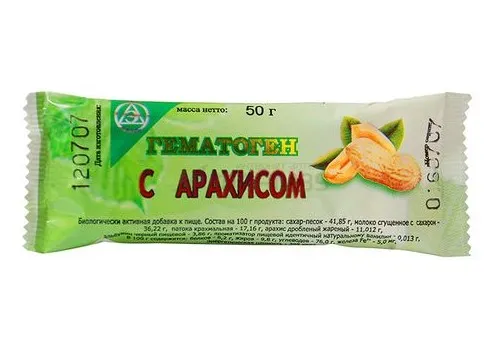 Гематоген с арахисом, плитка, 40 г, 1 шт.