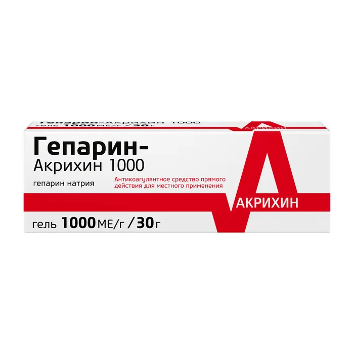 Гепарин-Акрихин 1000, 1000 МЕ/г, гель для наружного применения, 30 г, 1 шт.