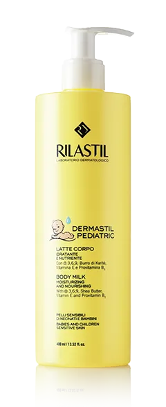 Rilastil Dermastil Pediatric Молочко для тела увлажняющее и питательное, молочко, для чувствительной кожи младенцев и детей, 400 мл, 1 шт.