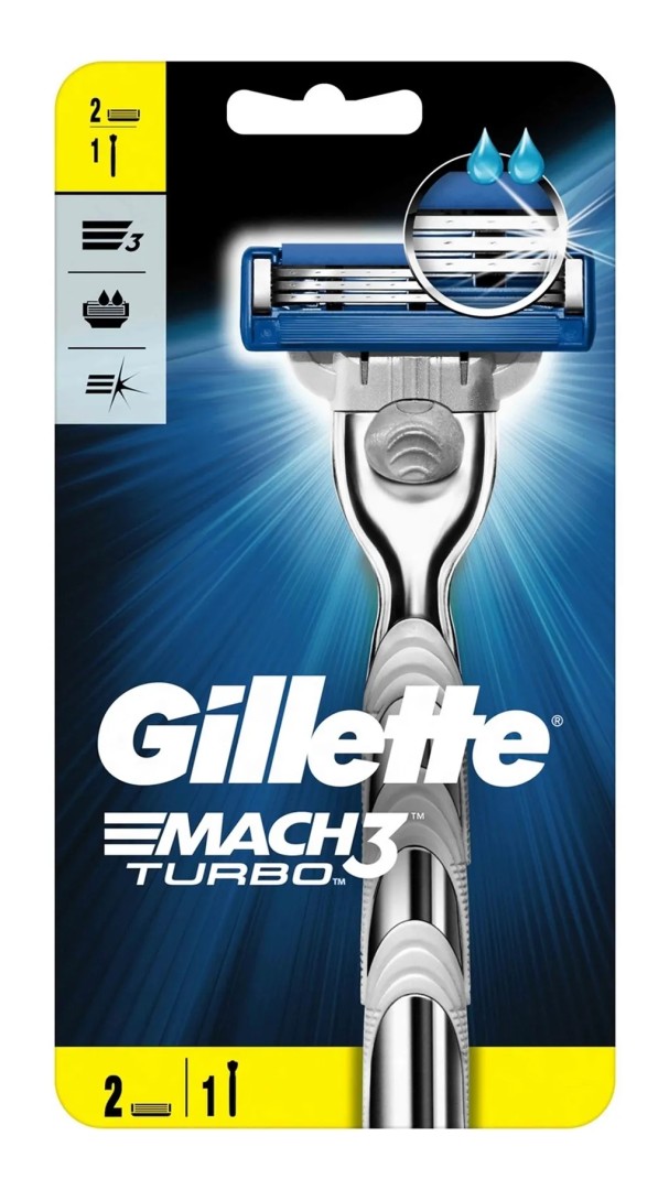 Gillette Mach3 Turbo Станок для бритья, с 2 сменными кассетами, 1 шт.