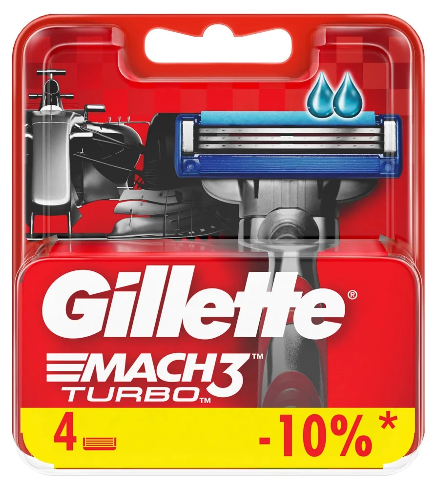 Gillette Mach 3 Turbo Кассеты, 4 шт.