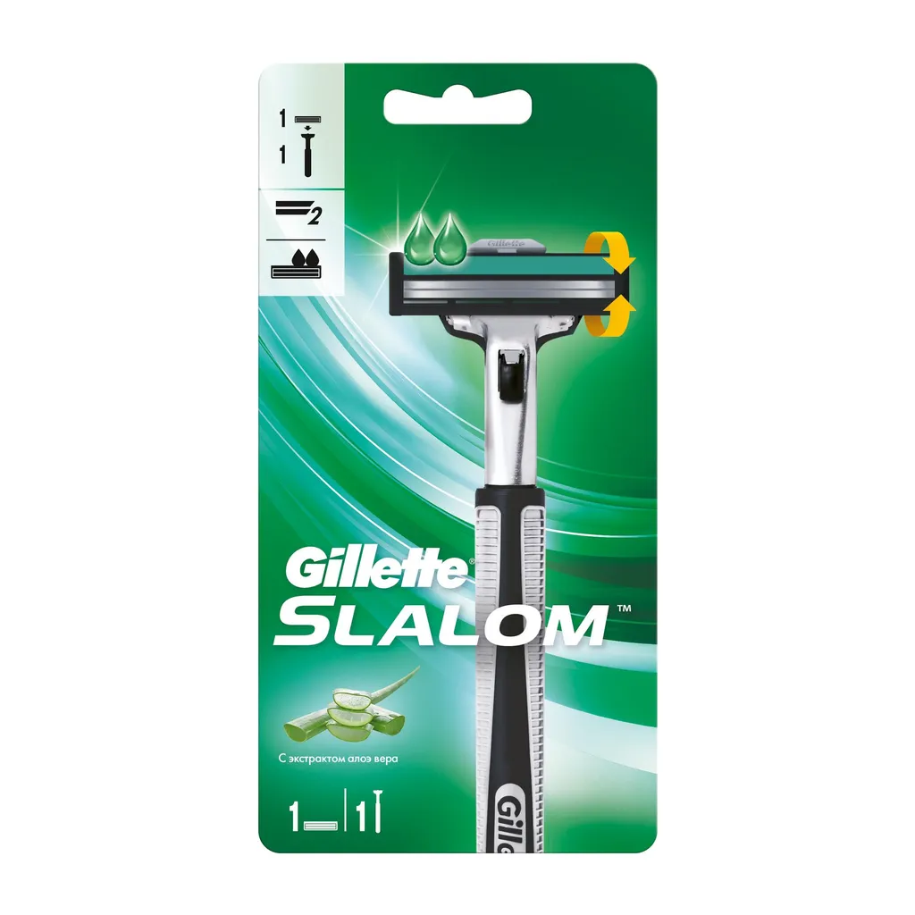 Gillette Slalom Бритвенный станок +1 сменная кассета, с экстрактом алоэ, 1 шт.