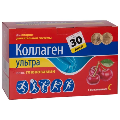 Коллаген Ультра плюс глюкозамин, порошок, со вкусом или ароматом вишни, 8 г, 30 шт.