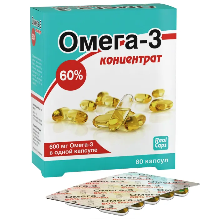 Омега-3 Концентрат 60% RealCaps, 600 мг, капсулы, 80 шт.