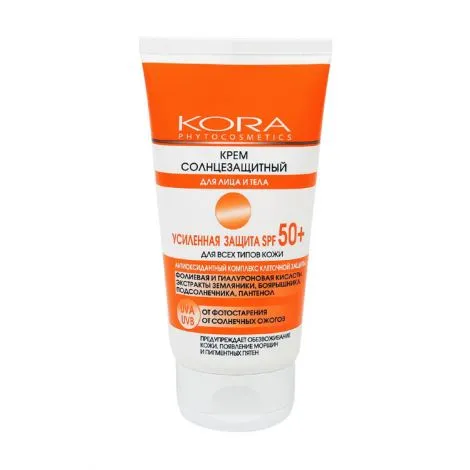 KORA Крем солнцезащитный для лица и тела SPF 50+, крем, усиленная защита, 150 мл, 1 шт.