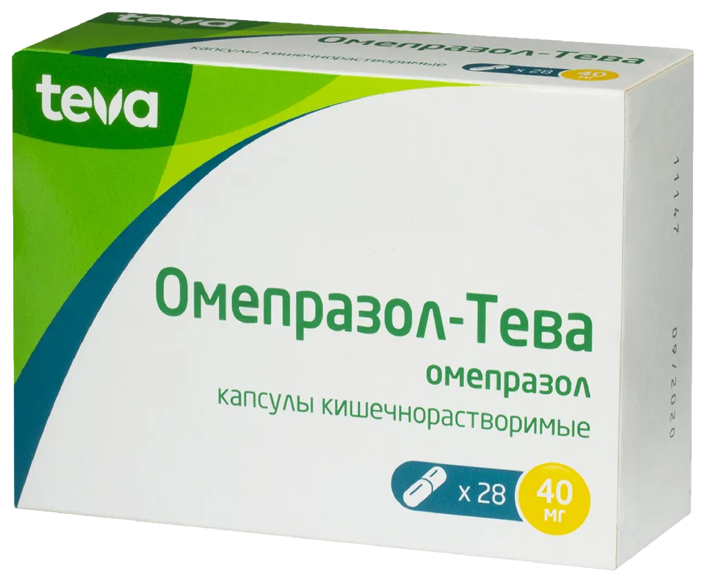 Омепразол-Тева, 40 мг, капсулы кишечнорастворимые, 28 шт.