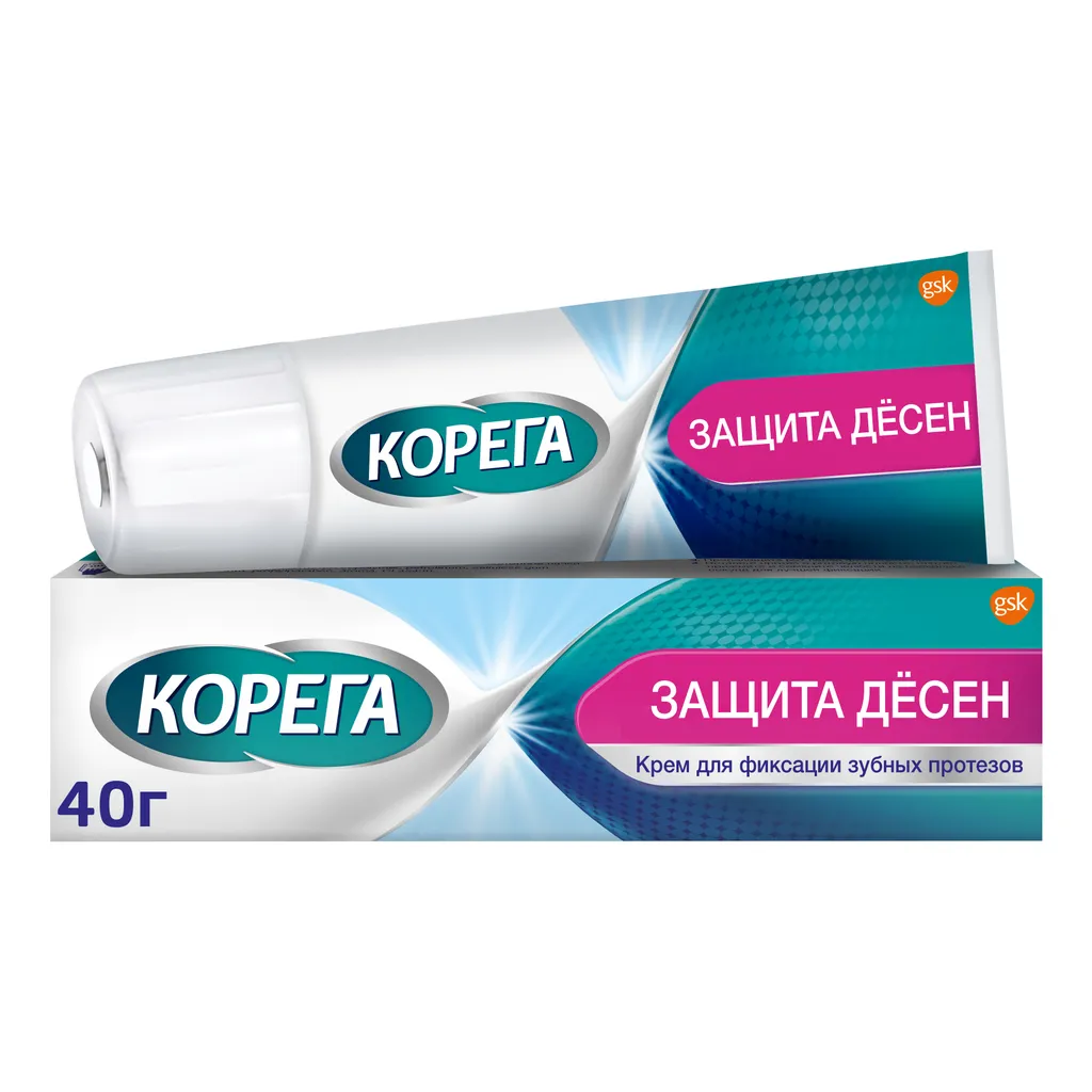 Корега Защита десен Крем для фиксации зубных протезов, 40 г, 1 шт.