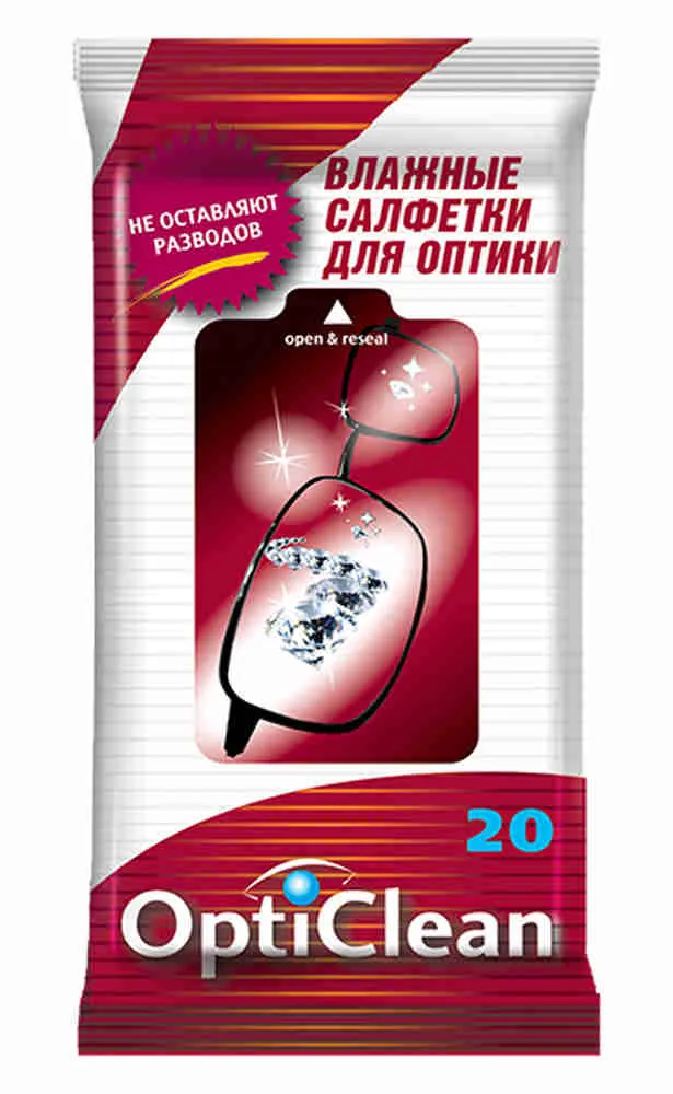 Opticlean салфетки влажные для оптики, 20 шт.