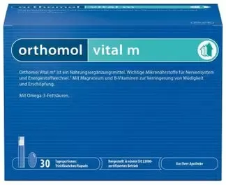 Orthomol Vital m набор бутылочка питьевая+капсулы, питьевые бутылочки и капсулы, на 30 дней, 30 шт.