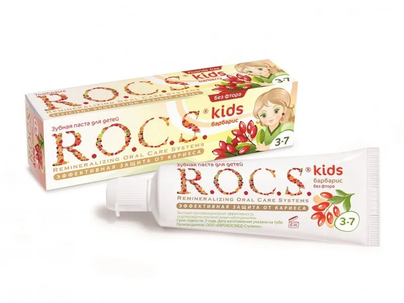 ROCS Kids Зубная паста Барбарис, без фтора, паста зубная, 45 г, 1 шт.