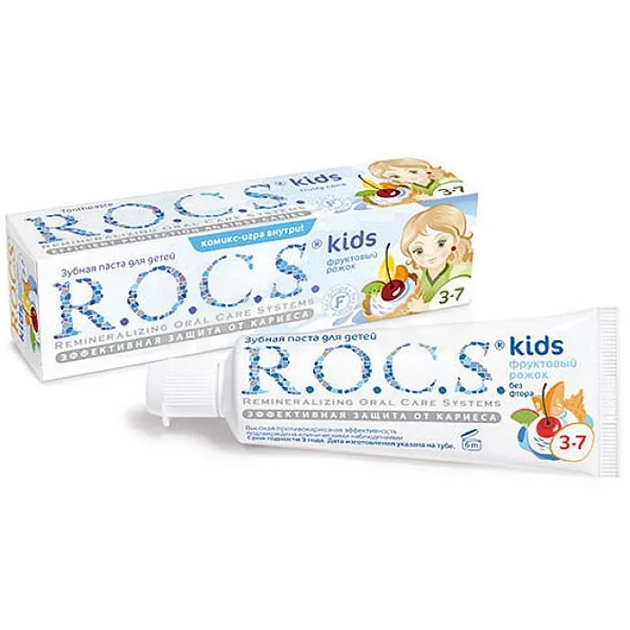 ROCS Kids Зубная паста Фруктовый рожок, без фтора, паста зубная, со вкусом мороженого, 45 г, 1 шт.