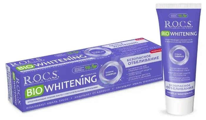 ROCS Bio Whitening зубная паста безопасное отбеливание, без фтора, паста зубная, 94 г, 1 шт.