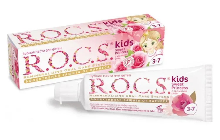 ROCS Kids Зубная паста Sweet princess, без фтора, паста зубная, с ароматом розы, 45 г, 1 шт.