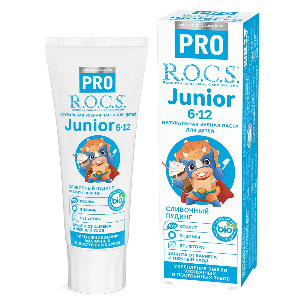 ROCS PRO Junior Зубная паста Сливочный пудинг, укрепление эмали зубов, паста зубная, 6-12 лет, 74 г, 1 шт.