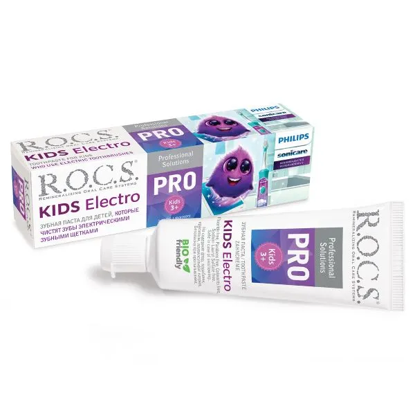 ROCS PRO Kids Electro Зубная паста детская, 3+ лет, паста зубная, для детей, которые чистят зубы электрическими зубными щетками, 45 г, 1 шт.