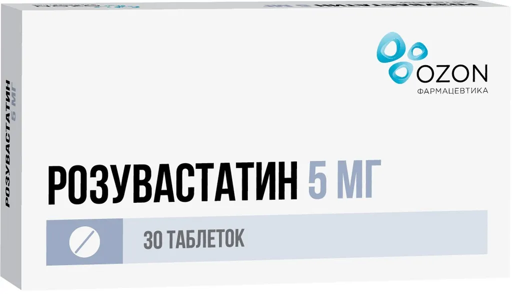 Розувастатин, 5 мг, таблетки, покрытые пленочной оболочкой, 30 шт., Озон