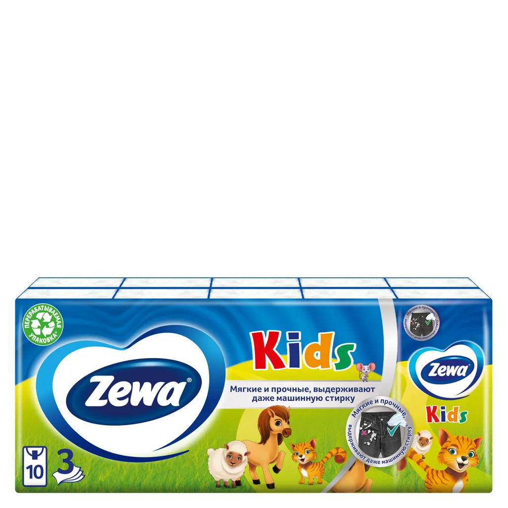 Zewa Kids платки носовые бумажные, 10х10, платочки, 100 шт.