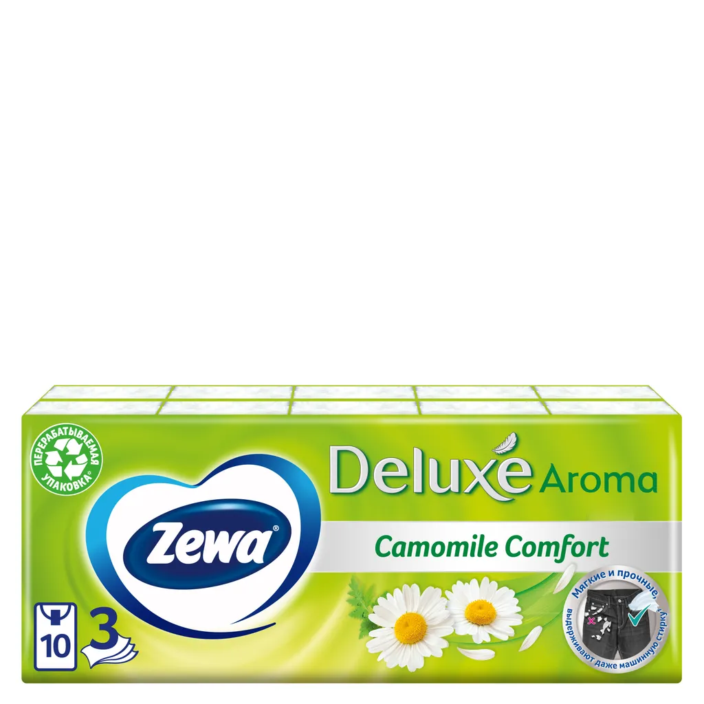 Zewa Deluxe платки носовые бумажные ромашка, 10х10, платочки, с ромашкой, 100 шт.