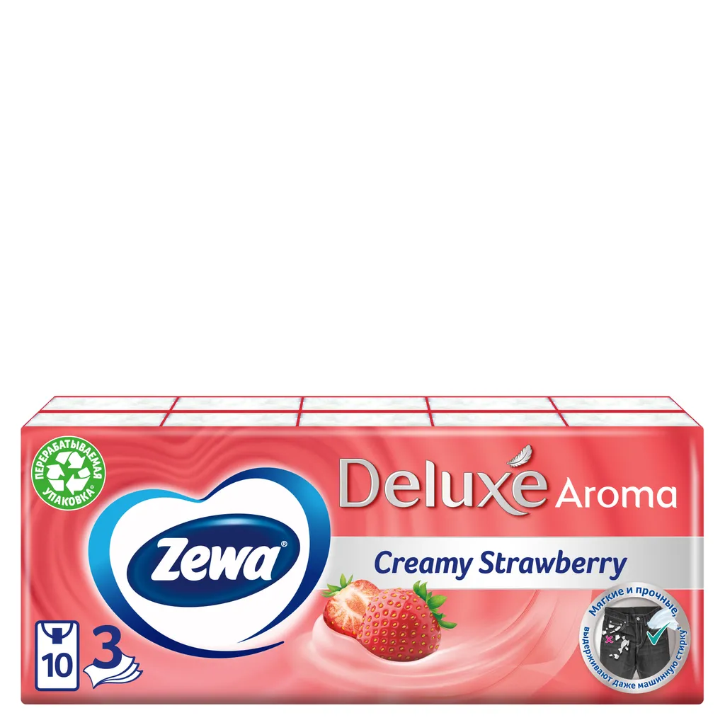 Zewa Deluxe платки носовые бумажные клубника, 10х10, платочки, клубника, 100 шт.